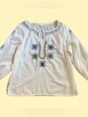 Genuine Vintage White Grecian Embroidered Peasant Blouse, Boho, Hippie, 60s/70s